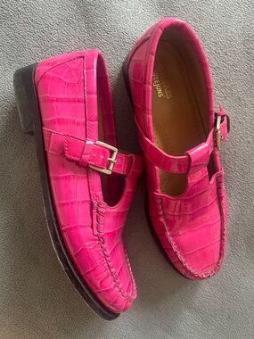 G.H. Bass & Co. Pink Croc-Embossed Mary Jane Loafers